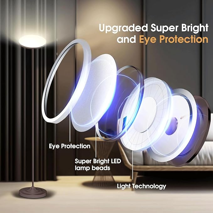 Floor Lamp, 30W/2600LM Super Bright Floor Lamp with Remote Control, Stepless Adjust Color Temperatures and Brightness, Torchiere Standing Lamp for Living Room Bedroom Office