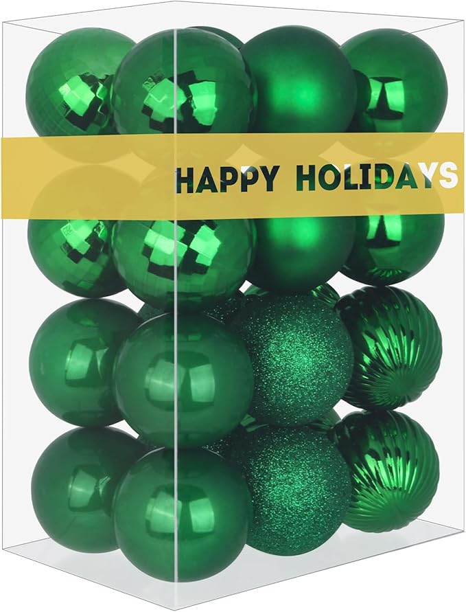 Emerald Green 1.6" Small Christmas Balls Christmas Tree Decoration Ornaments Shatterproof Hanging Balls for Birthday Halloween Holiday Wedding Decorations Set of 24pcs