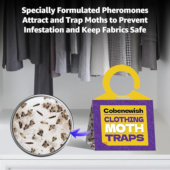 14 Pack Premium Clothes Moth Traps for House Indoor, Double Potent Pheromone Sticky Glue Moths Killer Repellent for Closet Organizers & Storage No Mothballs Odor Home Pest Control Trap
