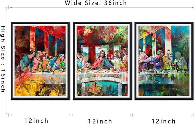 Novatique Last Supper Canvas Wall Art Graffiti Wall Art Jesus Christian Religious Wall Decor for Living Room Bedroom,12" x 16" x 3Pcs