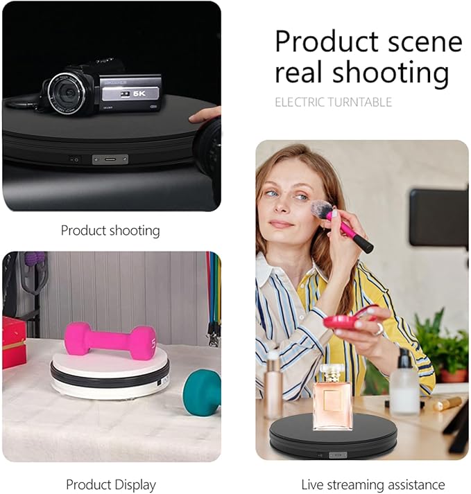 Turner Cup Display Stand,Rotating Display Stand Easy to Switch Direction, Spinning Platform , 360 Degree Motorized Photography Turntable for Jewelry, Shoes Display and Shooting, Lazy Susan (BK-250MM)