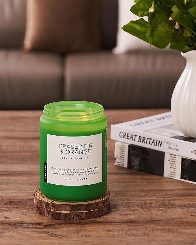M&SENSE Fraser Fir Pine Scented Candles Large Candle for Home 19.4oz 110 Hour Clean Non Toxic Long Lasting Organic Natural Soy Wax Highly Scented Holiday Candle Gifts for Home Decor