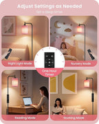 Dimmable Floor Lamp for Living Room with Remote and Foot Switch, Modern Standing, Corner Lamp,10W Bulb 3 Color Temperatures, for Bedroom, Office, Corner, ETL Listed, Black and Pink P19LD05