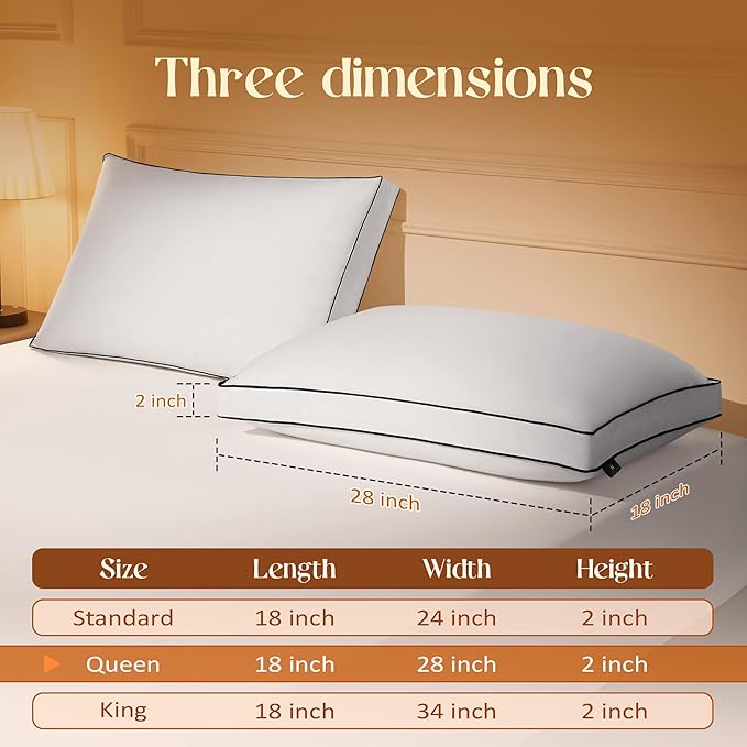 Feather Down Pillows Queen Size Set of 2 with Gusset, Luxury Hotel Collection Bed Pillow 2 Pack, Down Surrounded Gusseted Pillows for Sleeping, Soft Fluffy for Side, Back Sleepers 18x28x2 in.