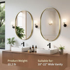 Gold Oval Mirror, 17"x30" Oval Bathroom Mirror, Brushed Gold Mirror with Aluminium Alloy Frame, Anti-Rust, Tempered Glass