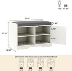 HOMEFORT 2-Tier Shoe Storage Bench with Padded Cushion Seat, Entryway Bench with Adjustable Shelf and Barn Door, 27.6" Farmhouse Shoe Rack Cabinet Bench, 300 lbs Capacity, for Bedroom, Antique White