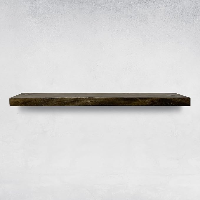 URBANDI, Rustic Floating Shelves, Set of 2, Hidden Bracket, Solid Wood, Heavy Duty, Wall Mounted Shelves, (Dark Brown, 36Wx12D)