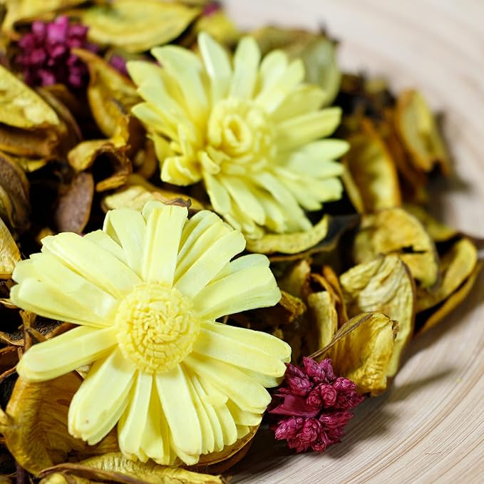 Spring Potpourri Bags,Lemon Scented Potpourri Bowl Filler,Yellow Decorative Dried Flowers, Home Fragrance Sachet of Petal, Bathroom Vase Decor -Mini