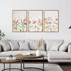 CHDITB Framed Canvas Wall Art Set, Nature Butterfly Flower Wall Decor, Floral Poster,Botanical Artwork Wildflower Painting, Abstract Green and Pink Art Prints for Young Lady Girl Room 16"x24"x3