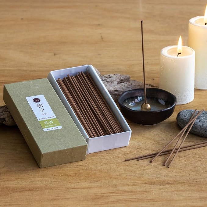 Asayu Japan Traditional Smoke Incense Sticks Frankincense Scent (40gr) for Morning Meditation, Relax or Yoga, Made in Japan - Frankincense