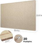 Bulletin Board, 36 x 24 inches Felt Board - Decorative Pin Board, Cork Board Alternative for Wall, 3' x 2' Foldable Self-Adhesive Vision Board Prayer Board with 20 Pushpins - Beige Brown