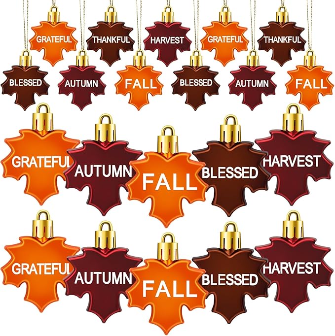 JULMELON 24Pcs Fall Thanksgiving Maple Leaf Ornaments Maple Leaves Tree Decorations Autumn Harvest Hanging Ornaments with Rope Maple Pendant for Farmhouse Rustic Party Favors Craft Supplies