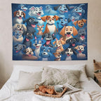 VUMIVI Cartoon Dog Tapestry Cute Puppy Pet Lovers Animal Theme Colorful Illustration Tapestry Wall Hanging for Living Room Bedroom Dorm Classroom Aesthetic Decor W80xL60in