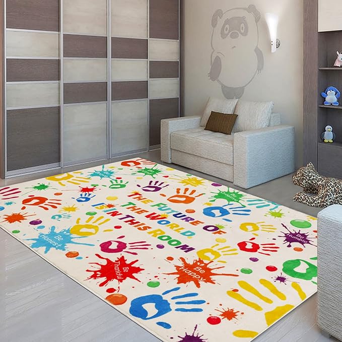 Colorful Kids Rug, Washable Area Rug for Kids Bedroom, Non-Slip Play Mat Ultra Soft Thick Indoor Plush Rugs for Playroom Classroom Nursery Decor (78.7 X 59 INCH)