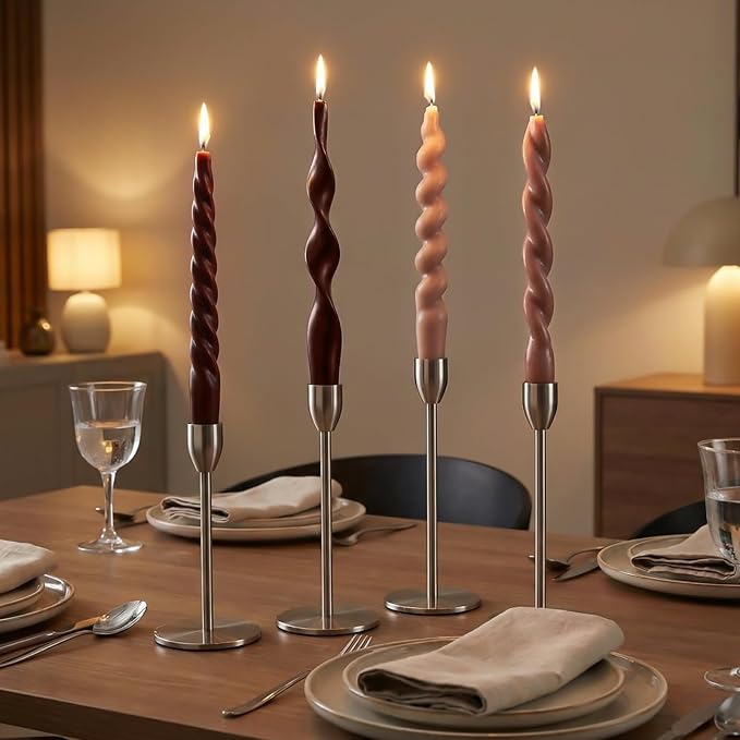 Nuanchu 4 Pcs 7.87 Inch Twisted Taper Candles Wax Unscented Smokeless Spiral Swirl Candlesticks for Wedding Holiday Dinner Party Home Decorations(Neutral)