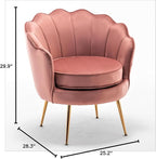 Velvet Barrel Accent Chair with Scalloped Silhouette and Gold Metal Legs, Decorative Piece Suitable for Traditional, Modern, and Contemporary Spaces, Rose