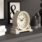 JONES CLOCKS® Saloon Mantel Clock | Traditional Double Scroll Design | Pale Cream | Contemporary Classic Style for Desk, Table, Shelf or Bedside