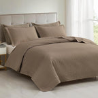 Maple&Stone Quilt Set Twin Size, Brown Lightweight Bedspread Ultrasonic Chevron Pattern Light Coverlet for All Season Comforter Bedding Decor - 2 Piece Twin Bed Cover Sets