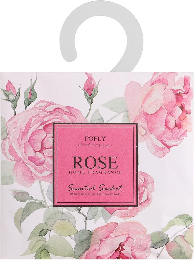 12 Pack Large Rose Scented Sachets – Hanging Closet & Drawer Deodorizer & Air Freshener, Long-Lasting Aroma