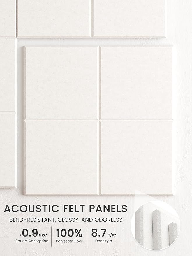 Bumusty Large Felt Bulletin Board, 36" x 24" Cork Board Alternative, 6-Pack Wall Tiles with 4-Compartment Design, 30 Push Pins, 40 Adhesive Tabs, Ideal for Office & Home Decor, Milky White