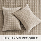 RECYCO Luxury Velvet Quilt Set King Size Bedding Sets, Ultra Soft Velvet Comforter Set, Lightweight Channel Box Stitch Oversized Bedspread Coverlet for All Season, with 2 Shams, Urban Taupe