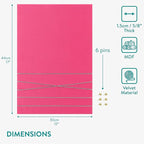 Navaris Fabric Memo Bulletin Board - 12" x 17" Velvet Memory Board for Wall to Display Photo Collages, Pictures, Notes - Includes 6 Push Pins - Bright Pink