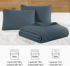 WRENSONGE Queen Quilt-3 Pieces Lightweight Navy Blue Bedspreads Queen Size Quilt Bedding Set for All Season, Soft Summer Coverlet with 2 Pillow Shams Suitable for Bed & Couch