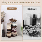 Scrunchine Holder Stand, 2 Tier Hair Tie Tower Hold 50~70 Scrunchies,Claw Clip Holder, Modern Fashion Hair Ties Organizer Storage for Girls, Women, Display(Walnut Color)