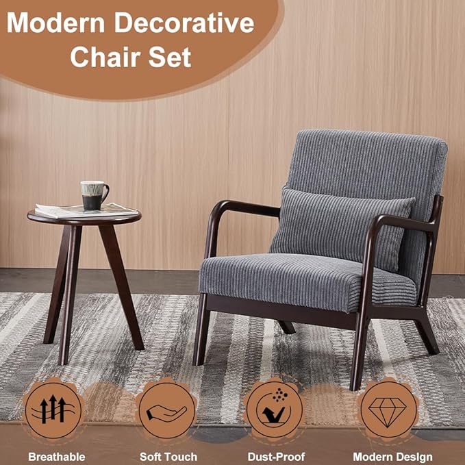 KEIKI Mid-Century Modern Upholstered Accent Chair with Accent Table, Seating Set for Home