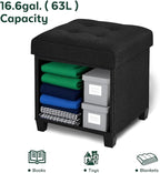 17.7" Ottoman with Storage, Square Storage Ottoman for Dorm, Linen Ottomans with Legs for Living Room, Bedroom, Black
