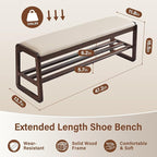 CozyDH Shoe Storage Bench with Cushion, Entryway Shoe Bench with 2 Shelf, Wooden Shoe Organizer, Solid Wood Legs, for Hallway, Bedroom (Walnut 47")
