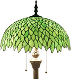WERFACTORY Tiffany Floor Lamp Green Wisteria Stained Glass Standing Reading Light 16X16X64 Inches Antique Style Pole Corner Lamp Decor Bedroom Living Room Home Office S523 Series