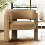 COLAMY Modern Velvet Accent Chair, Upholstered Barrel Chair, Comfy Side Arm Chair with 3 Legs for Living Room, Bedroom, Reading, Khaki