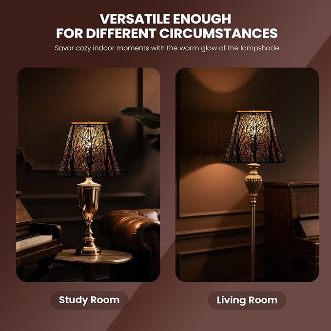 Rectangle Large Metal Lampshade Forest Etching Forest Lamp Shade Pattern Fits For Table Lamps And Floor Lamps Spider Fitter (8+6)" Top x (13.8+8)" Bottom x 11" High