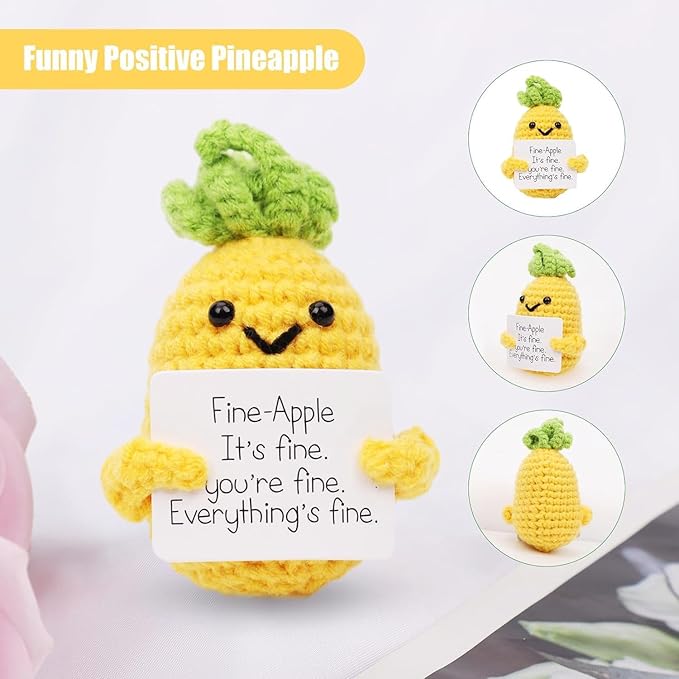 WASTIME Funny Knitted Wool Doll Toy with Positive Card - Creative Cute Mini Crochet Positive Potato Dolls Cheer Up Gift for Family Kids Friends Encouragement Decoration (Potato & Pineapple)