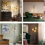 Farmhouse Floor Lamp, Dimmable Floor Lamp for Living Room, Rustic 3 Lights Oil Rubbed Bronze Tree Standing lamp, Vintage Tall Pole Lamp with Amber Glass Shade