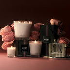 NEST New York Reed Diffuser, Rose Noir & Oud - 5.9 fl oz - Fragrance for Up to 90 Days - Reusable, Refillable Glass Holder - Includes 8 All-Natural Reed Sticks - Flame Free