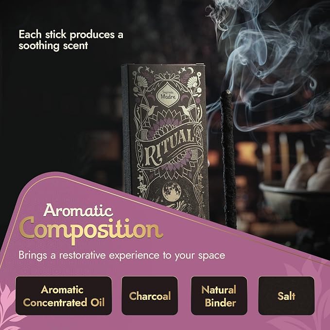 Ritual - Full Moon Incense Sticks, Expresses Your Intentions and Desires, 6 Sticks, 9 Inches Each, Natural Incense with Aromatic Concentrated Oil, Charcoal, Natural Binder & Salt - 1 Hour Burn Time