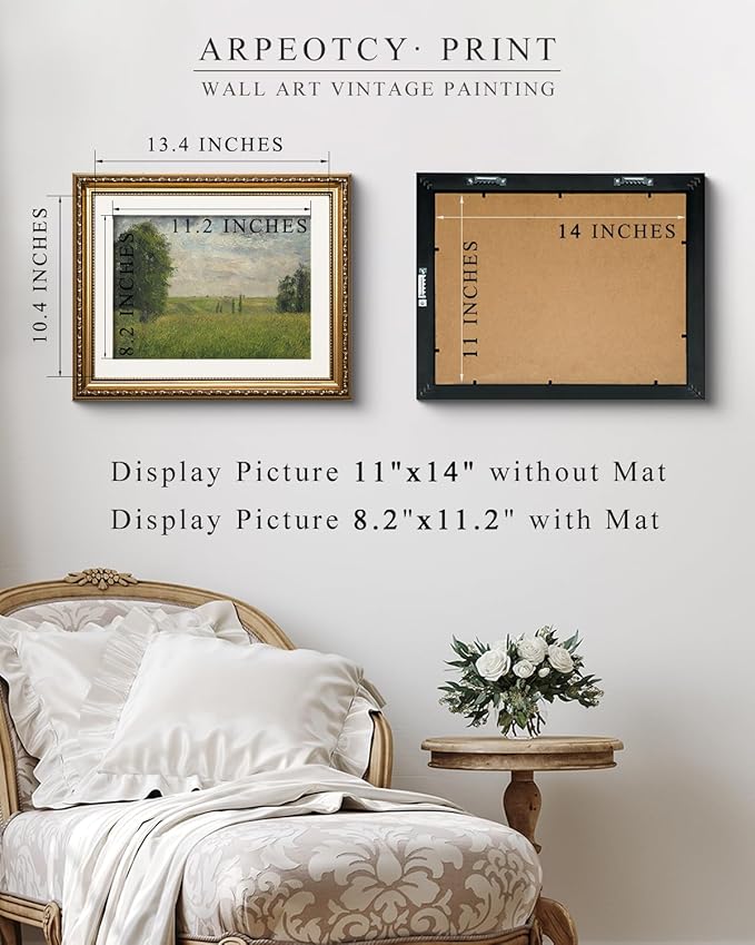 ARPEOTCY Vintage Gold Framed Wall Art Decor, 13x16 inch Wildflower Grassland Landscape Paintings, Vintage Room Decor, Classic Canvas Prints Antique Pictures Frame Victorian Wall Art for Living Room
