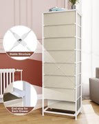 Crestlive Products Tall Dresser, 8-Drawer Fabirc Storage Tower, Chests of Drawers - Vertical Organizer Unit for Bedroom, Hallway, Entryway, Nursery, Closets - Steel Frame, Wood Top & Handles (Beige)
