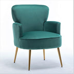 Trendy Velvet Accent Chair with Gold Metal Legs, Upholstered Armchair for Small to Mid-Size Spaces, Modern Living Room, Bedroom, Vanity Desk and Entryway, Mint Green