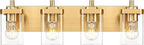 Bathroom Light Fixtures, 25" Brushed Gold Vanity Light, 4-Light Modern Wall Sconces with Square Clear Glass Shade, Vanity Lighting Fixtures Over Mirror, VL194-BG-4