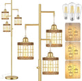 QiMH Industrial Floor Lamps for Living Room, Tree Standing Lamp with Stepless Dimmable, 68" Tall Lamps for Bedroom Study, 3 LED Bulbs Included, Gold