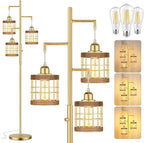QiMH Industrial Floor Lamps for Living Room, Tree Standing Lamp with Stepless Dimmable, 68" Tall Lamps for Bedroom Study, 3 LED Bulbs Included, Gold