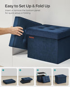 SONGMICS Storage Ottoman, Foldable Small Ottoman Foot Rest, 12.2 x 16.1 Inches Foot Stool, Load up to 286 lb, for Living Room, Bedroom, Dorm, Midnight Blue ULSF200Q01