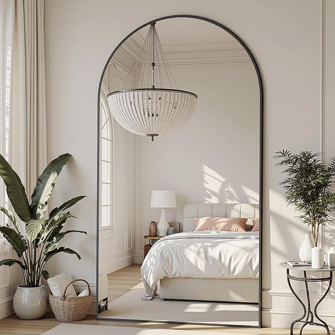 Suidia Arched Full Length Mirror, 76"x44" Floor Mirror Freestanding, Floor Standing Full Body Mirror with Stand for Bedroom, Hanging Leaning Mounted for Living Room Cloakroom, Black