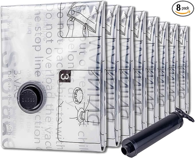 SUOCO 8 Small Vacuum Storage Bags, Vacuum Seal Bags for Clothing, Travel Space Saver Bags for Luggage Clothes