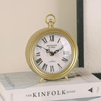 NIKKY HOME Gold Table Clock, Silent Non-Ticking Shelf Desk Top Clock Battery Operated Classic Design, Decorative Home Decor for Living Room, Fireplace Mantel, Desktop, Countertop