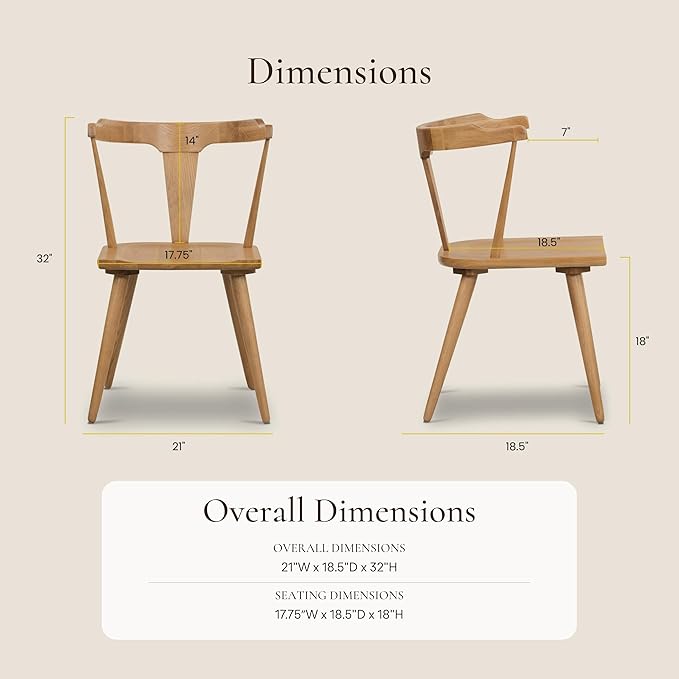 Poly & BARK Mid Century Modern Enzo Dining Chair Solid Oak Wood Set of 2