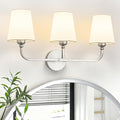 Kvhilw Bathroom Vanity Light, Brushed Nickel Bathroom Light Fixtures, 3-Light Lighting Fixtures Over Miror, Modern Wall Sconce with Flared White Fabric Shade, E26 Socket(ETL Listed)